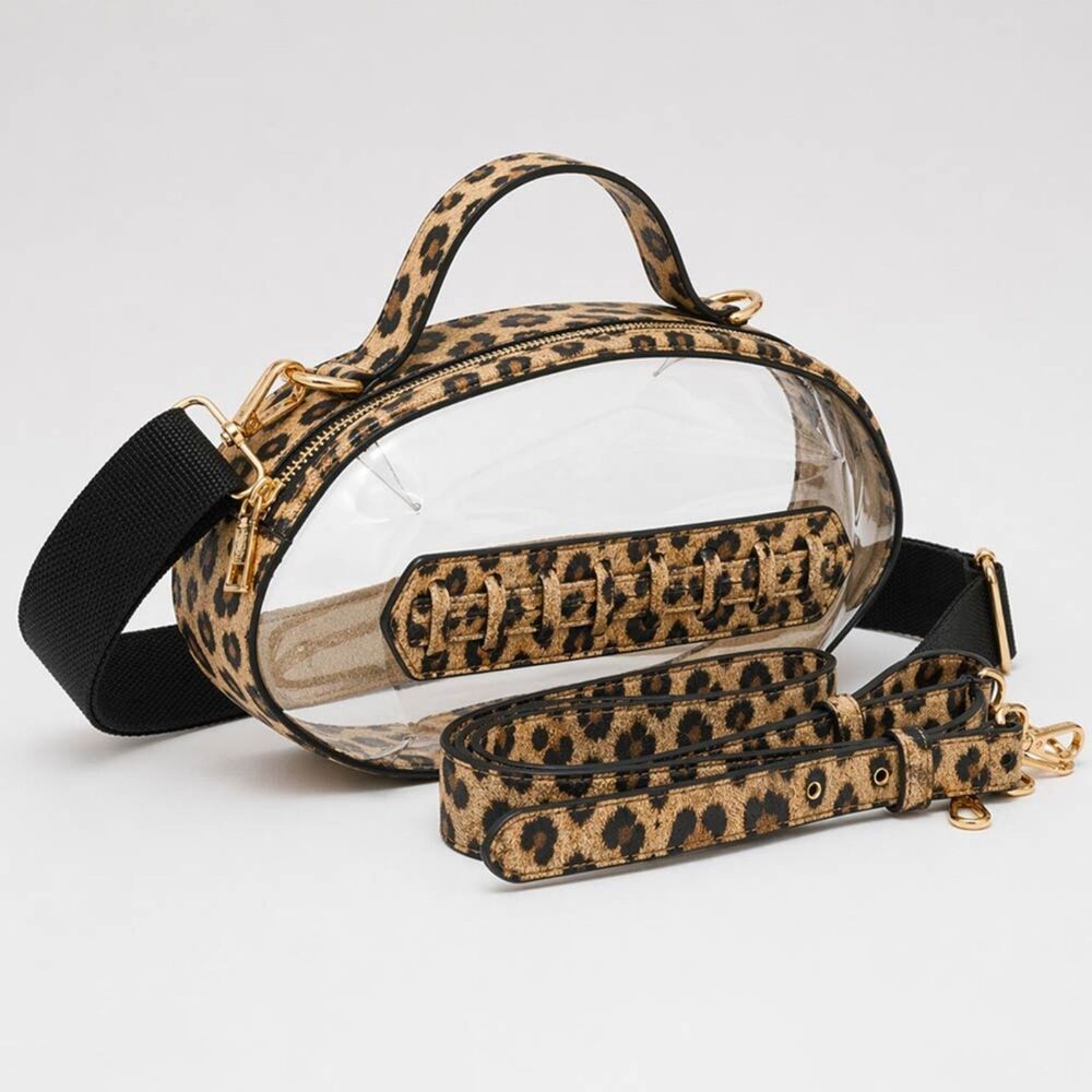 Leopard Print Clear Transparent Bag Football Purse Crossbody Statement Womens